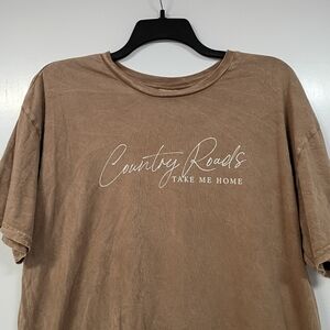 Oat Collective Mineral Wash Country Roads Take Me Home Tshirt Women Sz 2XL Brown